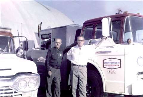 Mason R. Hise pictured right at leaning on a company vehicle in the early 1960s 