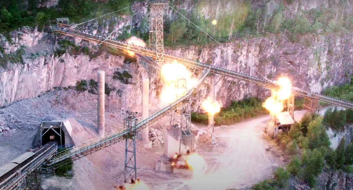 AR Demolition Exploding a conveyor belt at Croft Quarry, UK