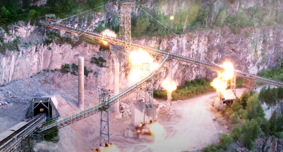 AR Demolition Exploding a conveyor belt at Croft Quarry, UK