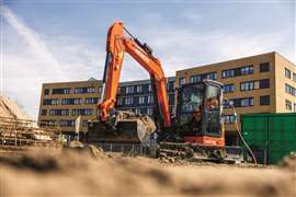 The Hitachi ZX55U-6EB electric mini excavator.