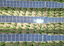 Aerial photo of solar panels involved in green construction