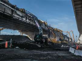 Excavators demolish the Champlain Bridge in Montreal, Canada