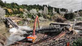 The Te Reinga Bridge under demolition