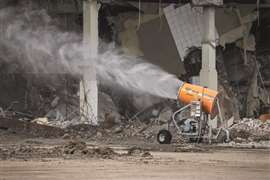 Adamo Group used two DB-60 misting cannons for the Eastland Shopping Center demolition project 