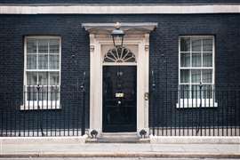 Entrance door of 10 Downing Street in London 