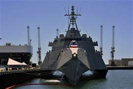 The Independence-variant combat ship USS Santa Barbara at Port Hueneme, part of Naval Base Ventura County in California, USA. (PHOTO: US Navy/Ensign Drew Verbis)