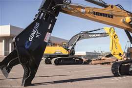 A Genesis attachment on a Liebherr excavator