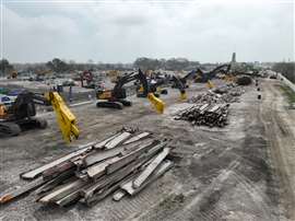 Volvo's excavators at Demolition San Antonio were equipped with shears, grapples and pulverisers from Genesis