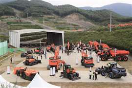 The equipment display at the 2023 Global Develon Day in Seoul, South Korea