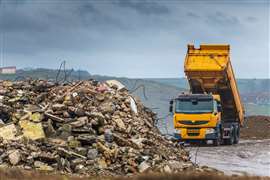 Rubble tuck unloading C&D waste