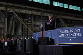 US President Donald Trump at U.S. Steel Corp's Irvin Works in Pennsylvania on 30 May 2025 Image: Reuters/Leah Millis