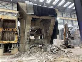 One of the concrete plinths inside the Turbine Hall after the blasting
