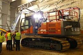 Armoured excavator deployed for remediation works at World War II army munitions site