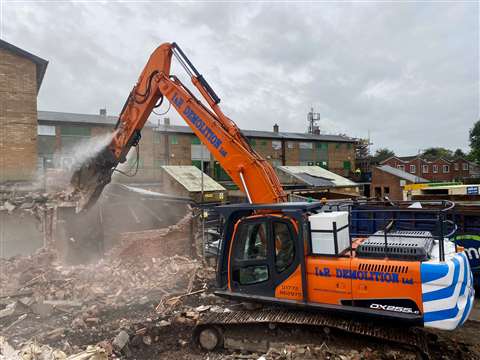 I&R Demolition Doosan excavator with dust suppression system