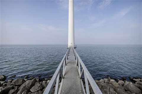 access drawbridge to one of the wind turbines at the Irene Vorrink Wind Farm