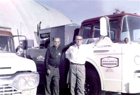 Mason R. Hise pictured right at leaning on a company vehicle in the early 1960s