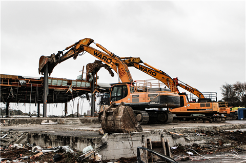 Excavators on the Harrison Road demolition project carried out by Ward Demolition