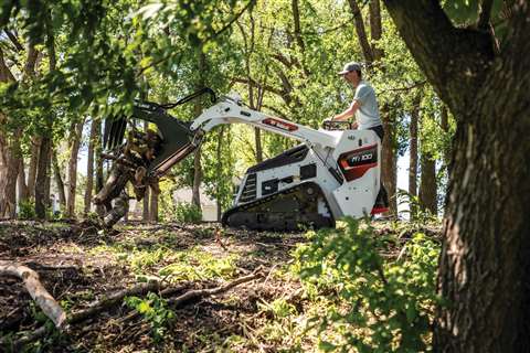 Bobcat MT100 mini track loader working in woodland