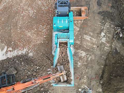 An aerial shot of a jaw crusher
