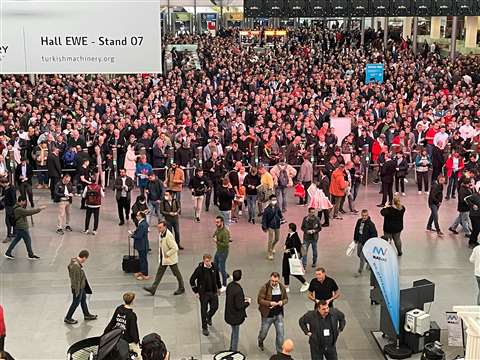 Crowds arrive at Bauma 2022 in Munich, Germany.