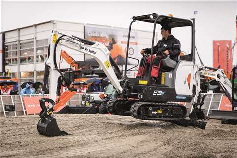 Demonstrating the E19e mini excavator at Bauma.