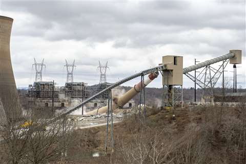 North American Dismantling Corporation takes down three stacks at former Hatfield’s Ferry Power Station