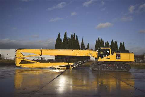 Komatsu’s PC490LC-10 High Reach Demolition crawler excavator, first shown at Intermat in 2015 and wi