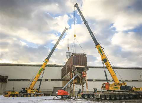 127574 dual grove all terrains provide stability in tight quarters for detroit demolition