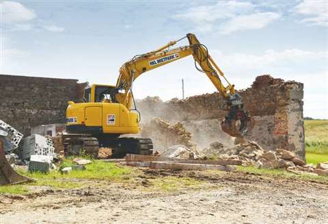 HKL excavator demolishing agricultural building in Austria