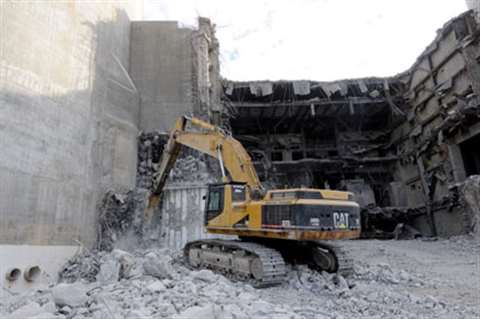 Atlas Copco HB7000 heavy breakers are breaking up an unfinished nuclear power station at marble Hill