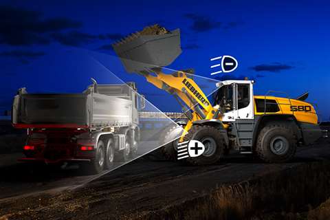 A design image of Liebherr's adaptive lighting system option available for the L 586 XPower wheeled loader